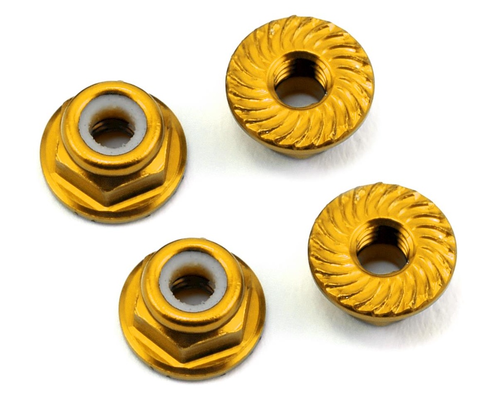 175RC Aluminum 4mm Serrated Locknuts (Gold)