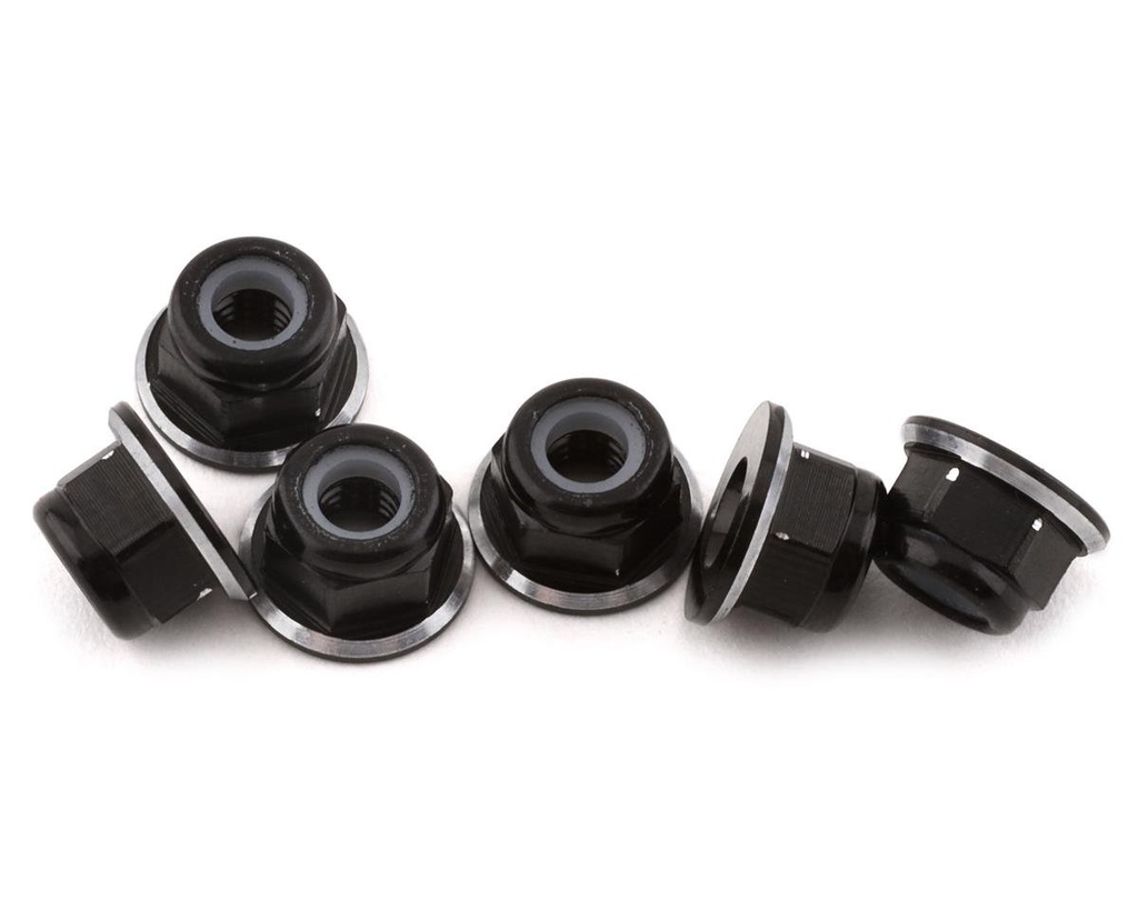 1UP Racing 4mm Aluminum Flanged Locknuts (Black/Silver) (6)