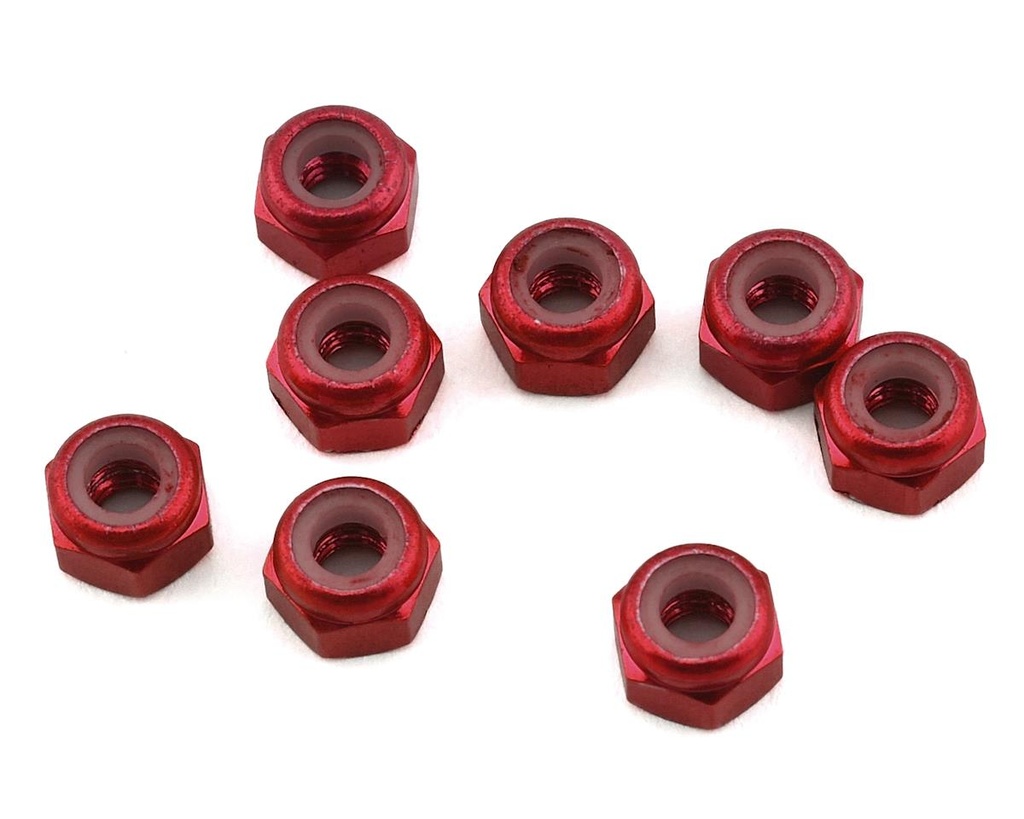 1UP Racing 3mm Aluminum Locknuts (Red) (8)