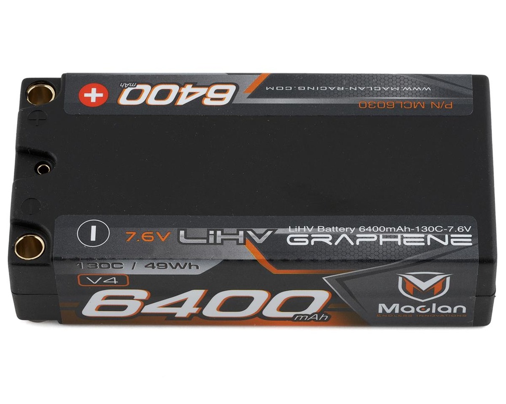Maclan HV Graphene V4 2S Shorty LiPo Battery w/5mm Bullets (7.6V/6400mAh)