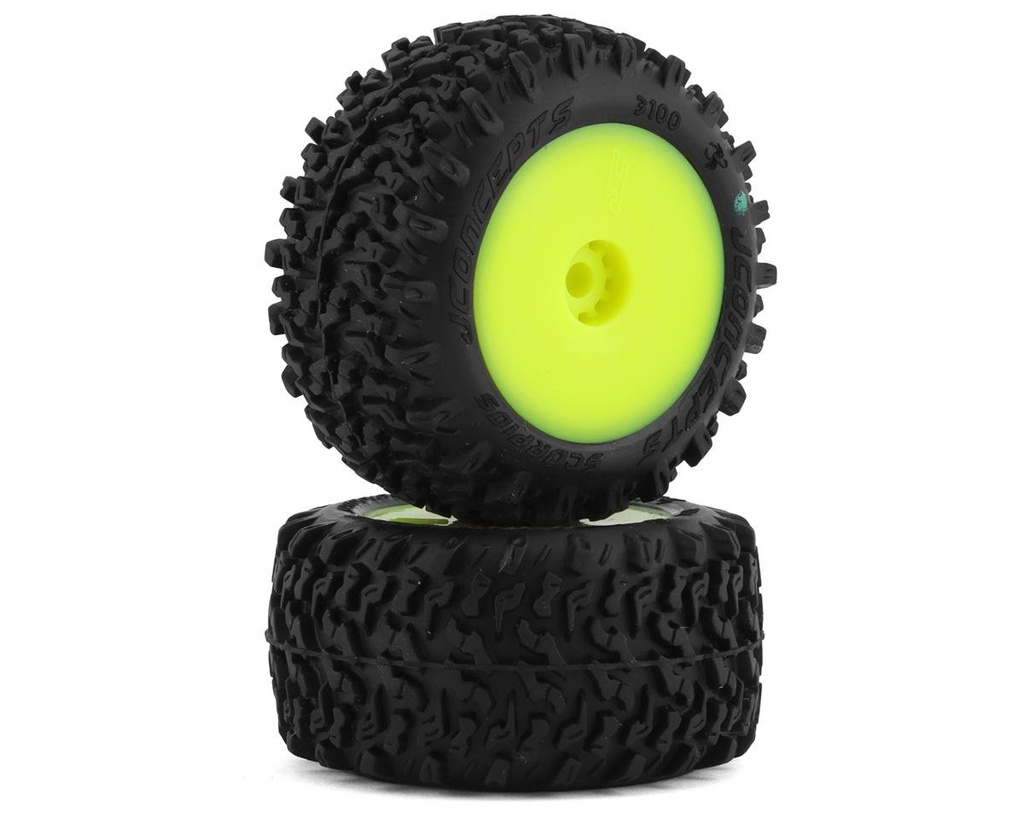 JConcepts Mini-B/Mini-T Scorpios Pre-Mounted Rear Tires (Yellow) (2) (Green)