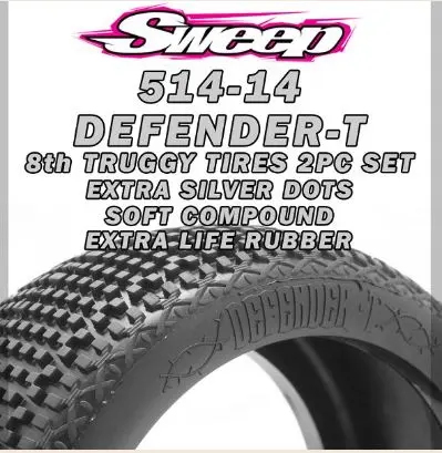 8th Truggy Defender-T Soft Compound XTRA Silver dot 2pcs tire set with Inserts