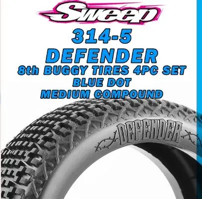 8th Buggy Defender Medium Compound 4pc tire set - Blue - No Inserts