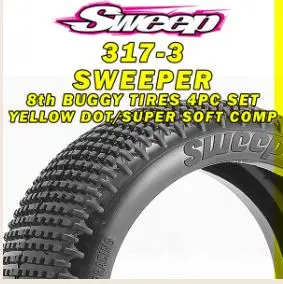 8th Buggy Sweeper Super Soft Compound 4pc tire set - Yellow - No Inserts