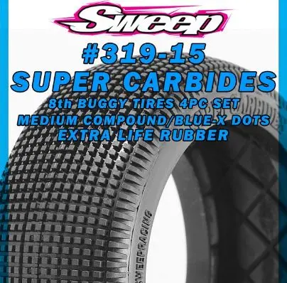 8th Buggy Super Carbide Medium Compound 4pc tire set - Blue Long Wear - No Inserts
