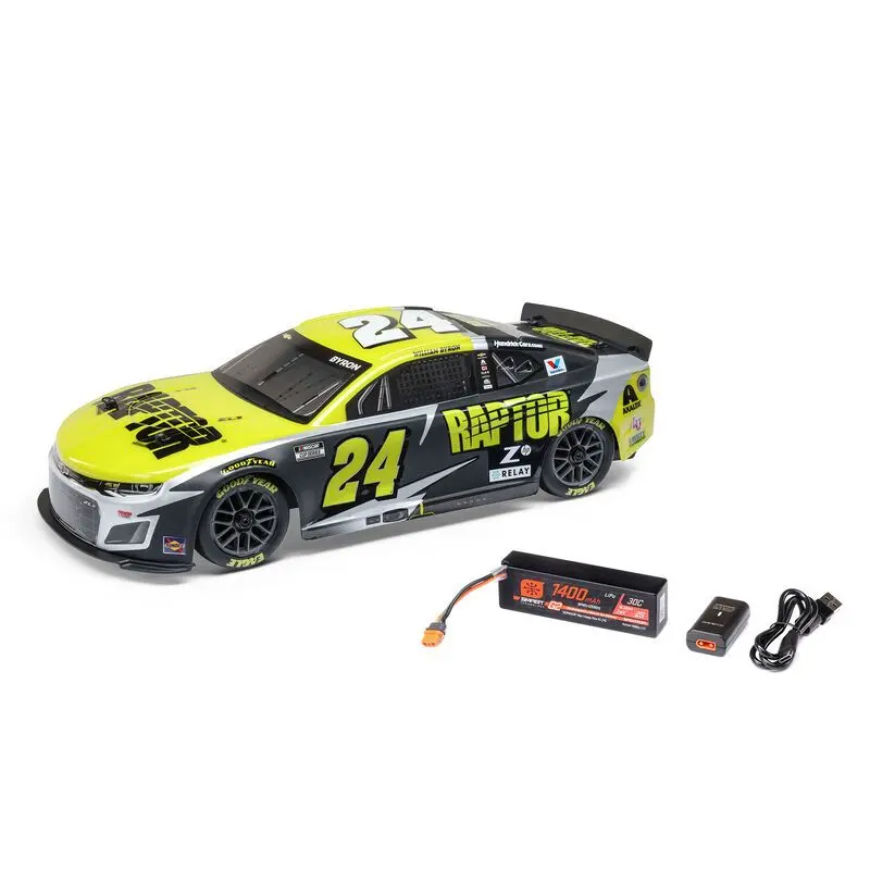 Losi 1/12 NASCAR RC Racecar William Byron No. 24 2025 Raptor Chevrolet Camaro ZL1 2S AWD Brushed On-Road (B&C Incl.), Black