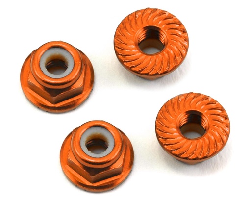 [175-11044] 175RC Aluminum 4mm Serrated Locknuts (Orange)