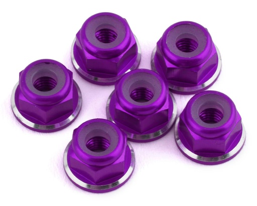 [1UP80528] 1UP Racing 3mm Aluminum Flanged Locknuts w/Chamfered Finish (Purple) (6)