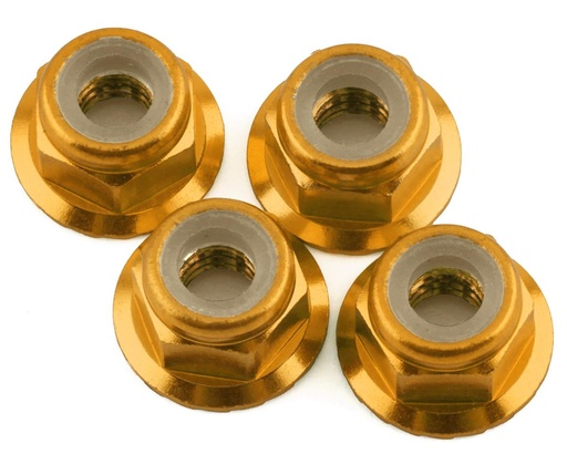 [1UP80562] 1UP Racing 4mm Serrated Aluminum Locknuts (Gold) (4)