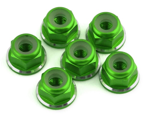 [1UP80578] 1UP Racing 3mm Aluminum Flanged Locknuts w/Chamfered Finish (Green) (6)