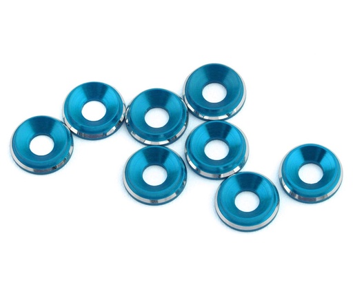 [1UP820219] 1UP Racing 3mm LowPro Countersunk Washers (Bright Blue Shine) (8)