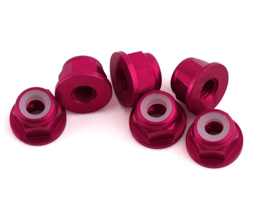 [1UP870403] 1UP Racing 3mm Aluminum Flanged Locknuts (Hot Pink) (6)