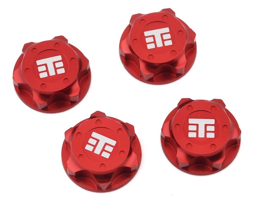 [TKR5116BR] Tekno RC 17mm Aluminum "T Logo" Covered Serrated Wheel Nut (Red) (4)