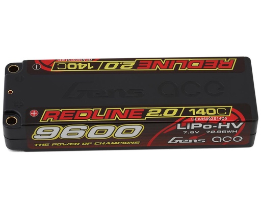 [GEA96002S14D5] Gens Ace Redline 2.0 2S LiHV Battery 140C (7.6V/9600mAh) w/5mm Bullets
