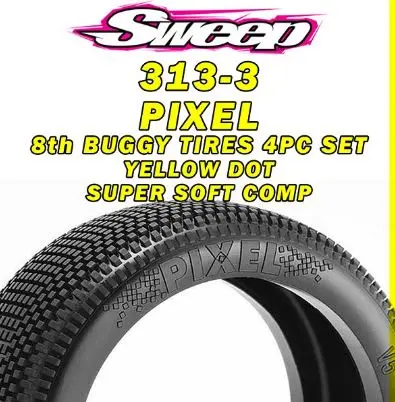 [SWEEP-313-34N] Pixel SUPER SOFT 4pc tire set.Yellow dot - With Closed Cell Inserts
