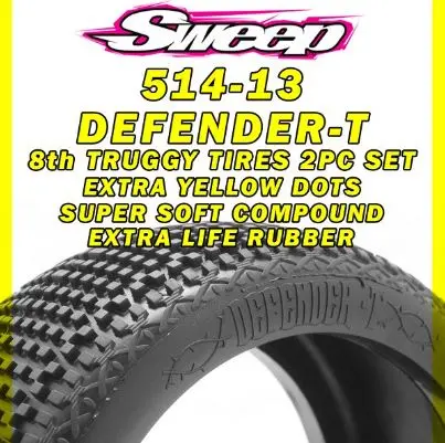 [SWEEP-514-135] 8th Truggy Defender-T Super Soft XTRA Yellow dot 2pcs tire set with Inserts