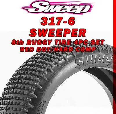 [SWEEP-317-6] 8th Buggy Sweeper Hard Compound 4pc tire set - Red - No Inserts